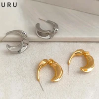 trendy jewelry geometric metal earrings simply design high quality brass thick plated golden silvery earrings women party gifts