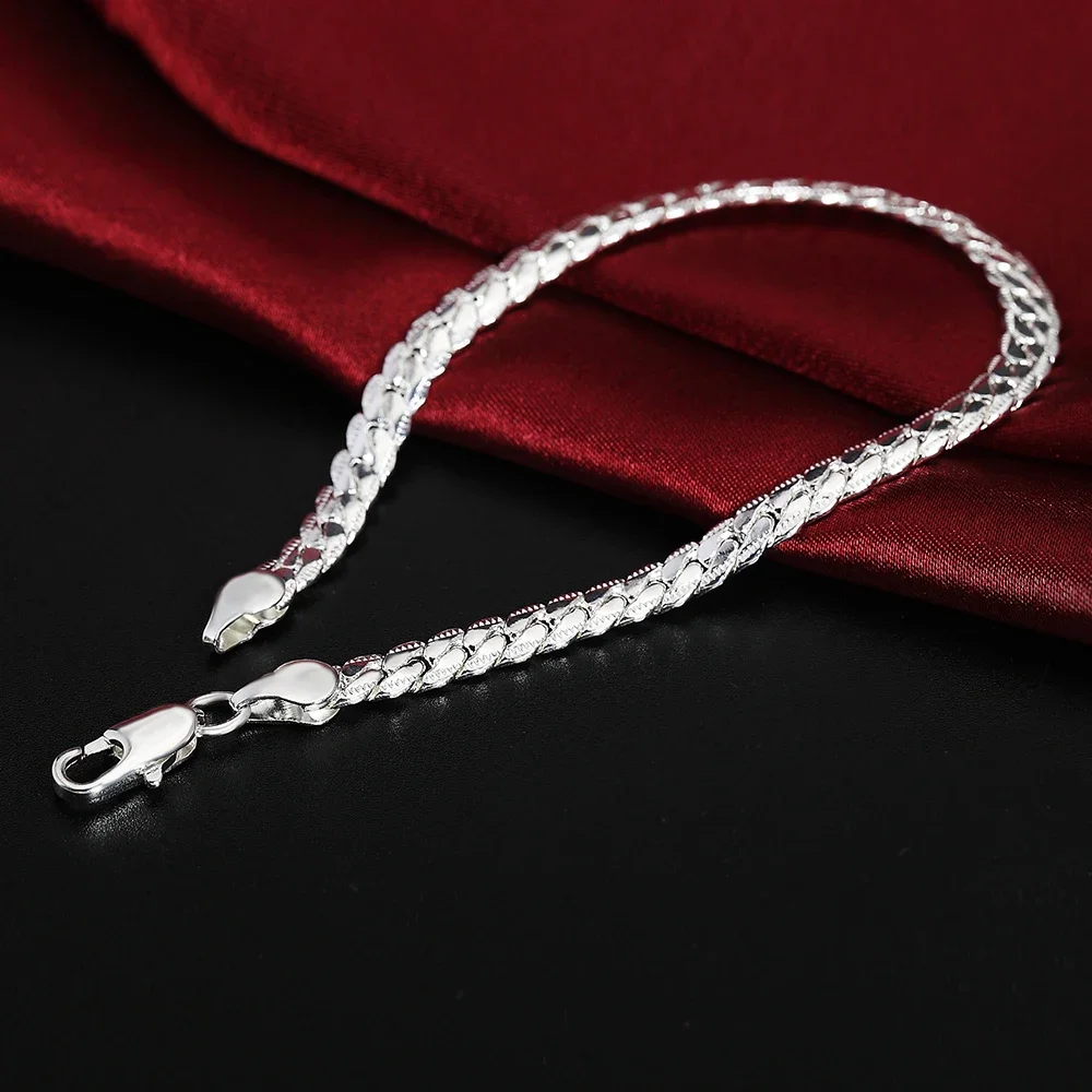 

Fine charms 5MM sideways chain 925 Sterling silver Bracelets for man women Luxury Fashion jewelry Wedding party Christmas gifts
