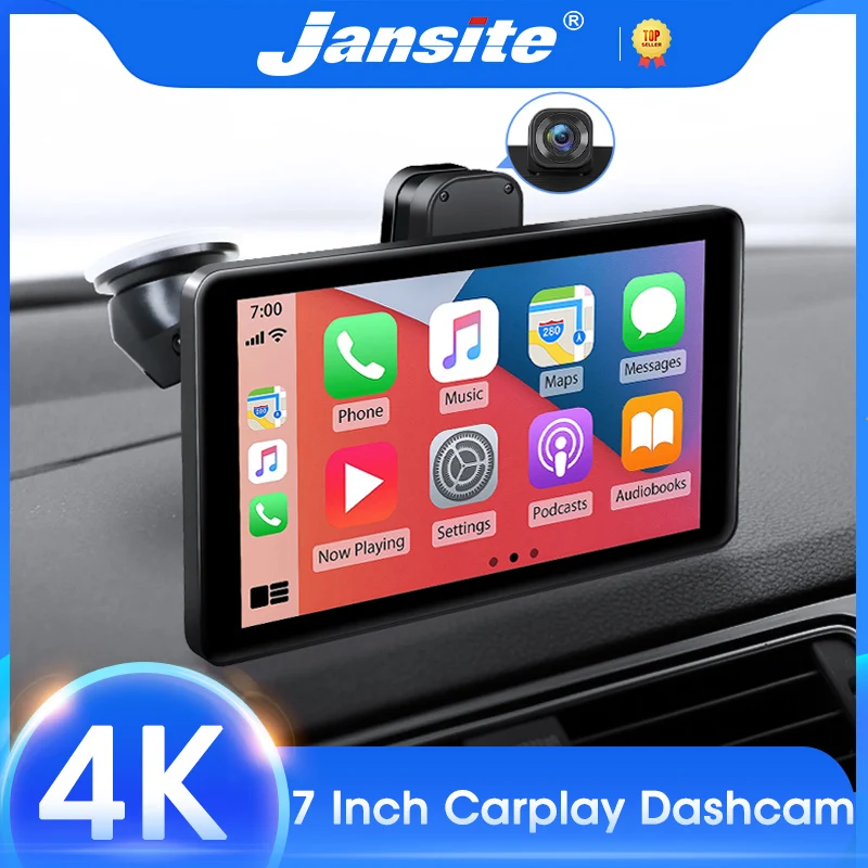 

Jansite 7" Car DVR Dashcam 4K Carplay&Android Auto Front and Rear Camera Dual Lens Dashboard WIFI Driving Recorder Mirror-link