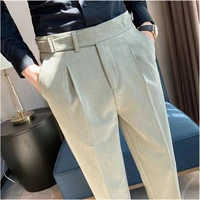 2022 british style autumn new solid high waist trousers men formal pants high quality slim fit business casual suit pants hommes