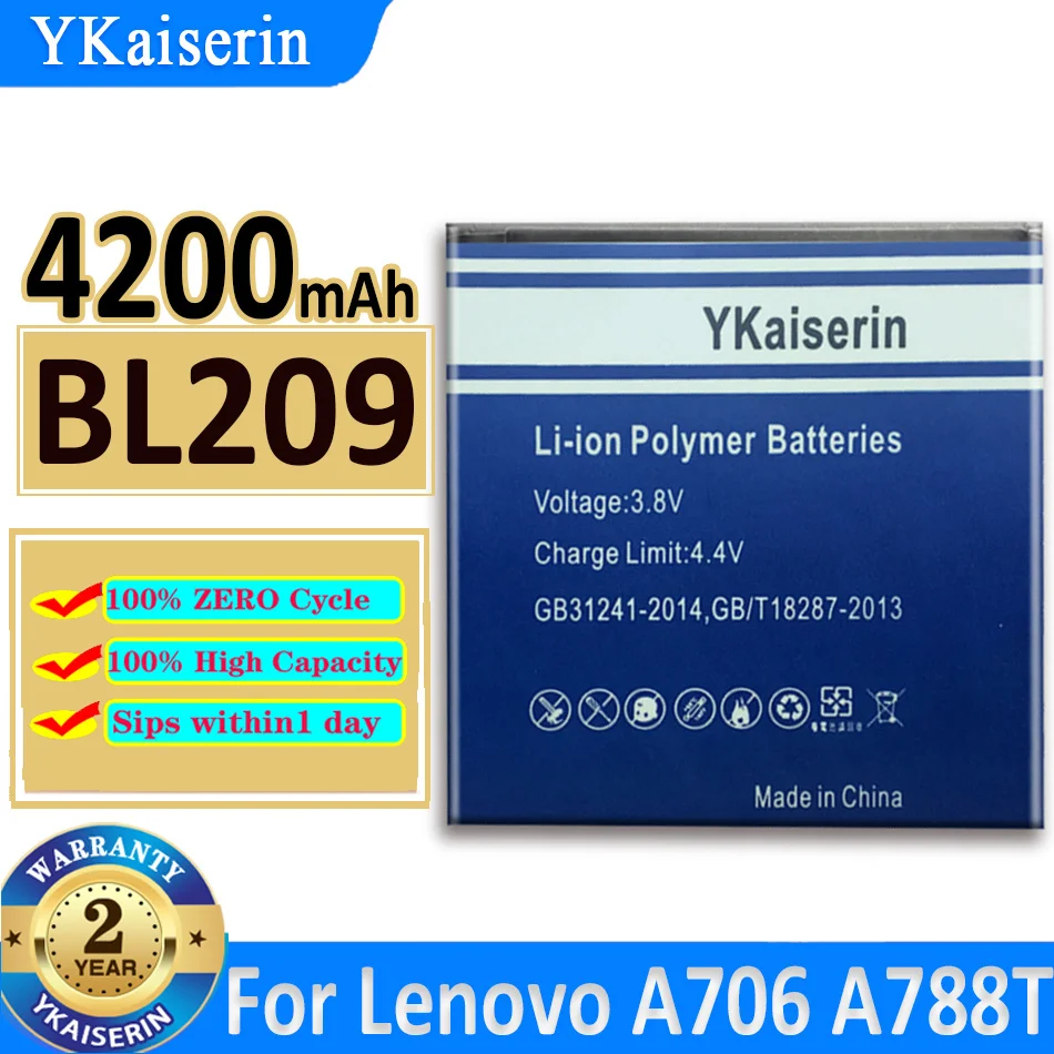 

YKaiserin 4200mAh BL209 BL 209 Battery For LENOVO A706 A788T A820E A760 A516 A378T A398T Batteries + Track Code