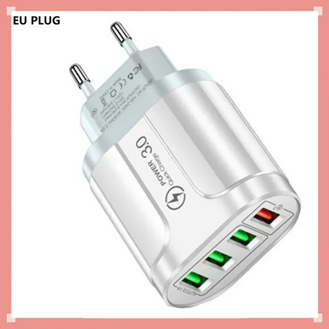 

seeae USB Fast Charger QC 3.0 Wall Charging For iPhone 12 11 For Samsung for Xiaomi Mobile 4 Ports EU US Plug Adapter Travel