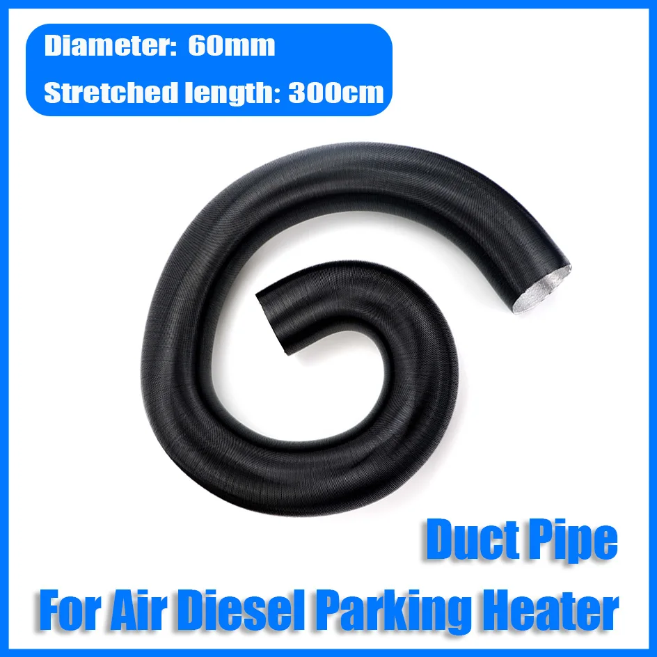 

60mm Stretched length 300cm Air Diesel Parking Heater Duct Ducting Pipe Hose Black For Webasto Eberspacher Heater Car Camper VAN