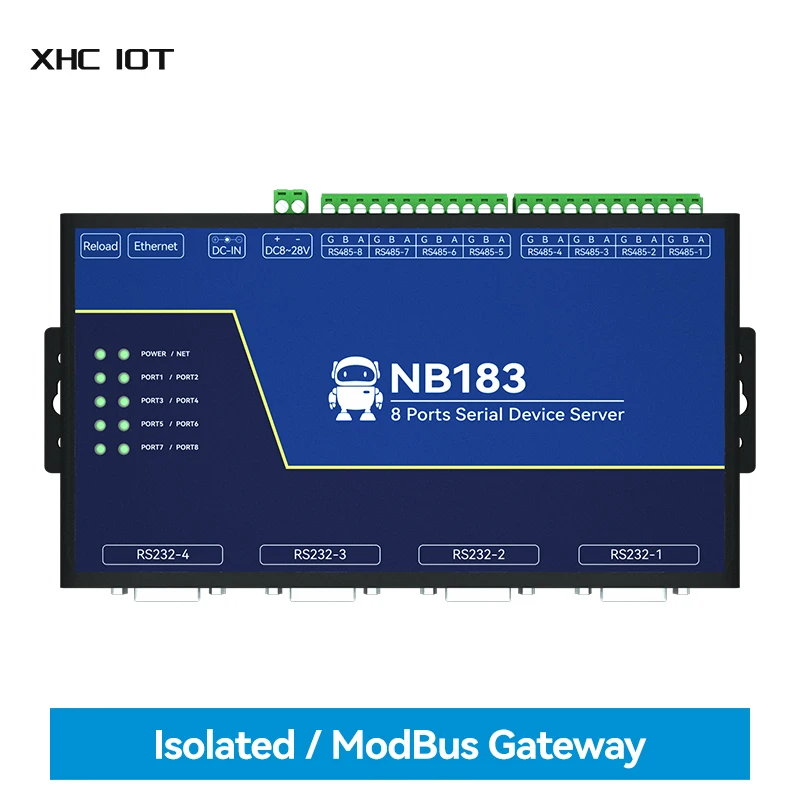 

8-Channel Serial Server RS485/232/422 to RJ45 XHCIOT NB183S ModBus RTU to TCP MQTT/HTTP Build-in Watchdog IOT Module