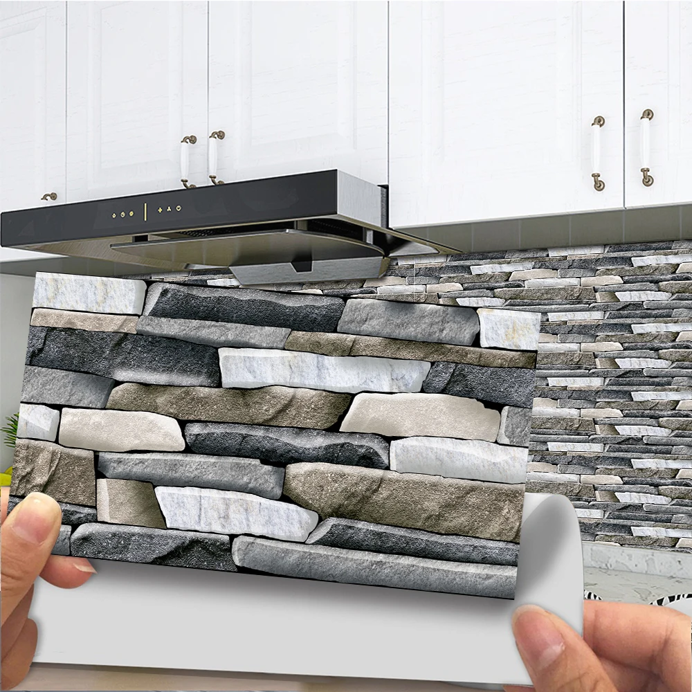 

12PCS Imitation Brick Tile Stickers For Bathroom Kitchen Wallpaper Waterproof Self-adhesive DIY Wall Sticker Home Decor Decal
