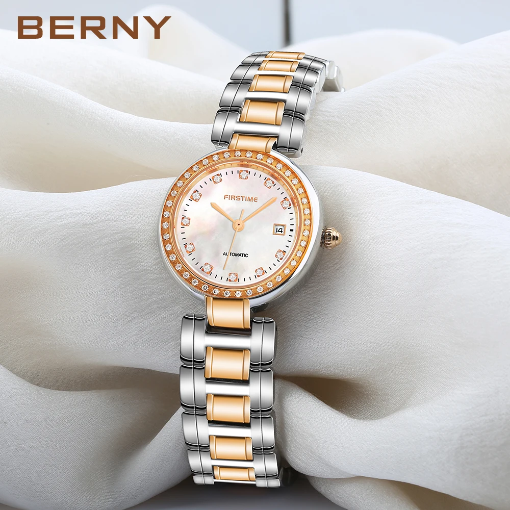 BERNY Women's Mechanical Watch Automatic Women Wristwatch Gold Luxury Brands Calendar Sapphire Clock Waterproof Watch For Women