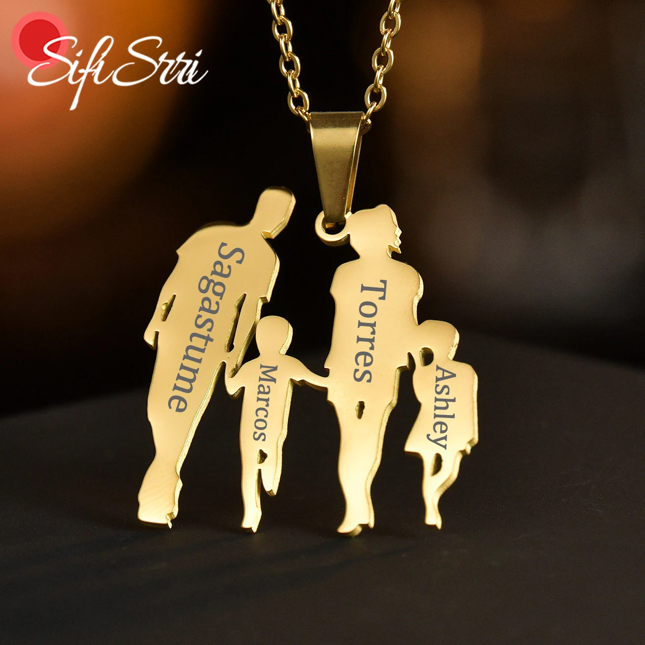 

Sifisrri Personalized Custom Family Pandent Engrave Name Necklace for Women Father Mother Kids Stainless Steel Jewelry Gift