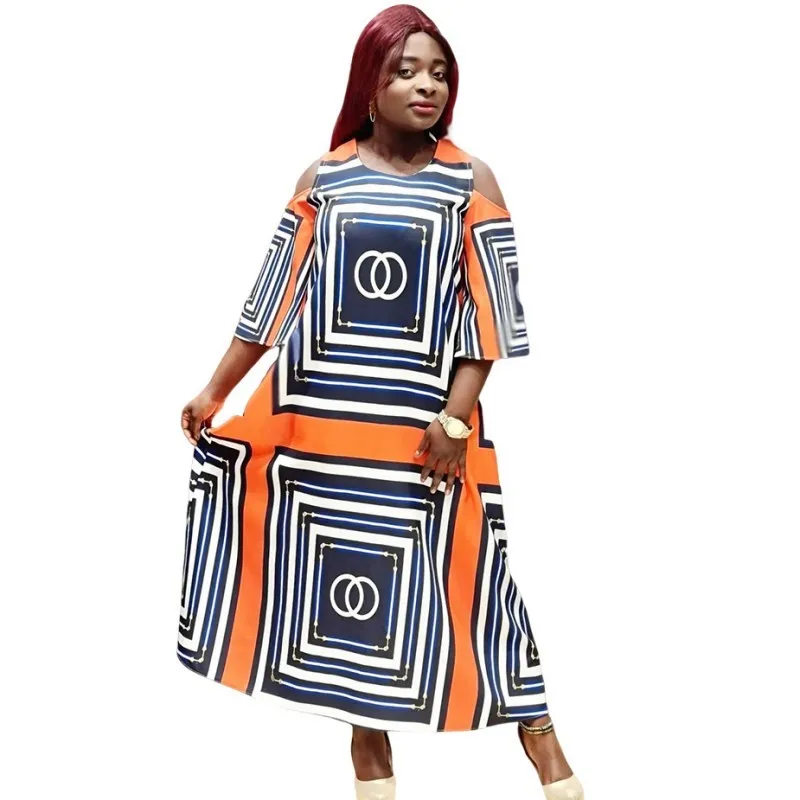 

Платье женское летнее в африканском стиле с круглым вырезом и боковым карманом