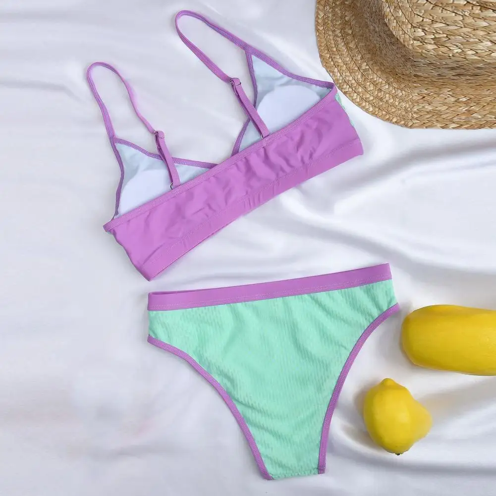 

2 Pcs/Set Fabulous Summer Bikini Set Lightweight Spaghetti Strap Swimming Suit Padded Summer Bikini Set