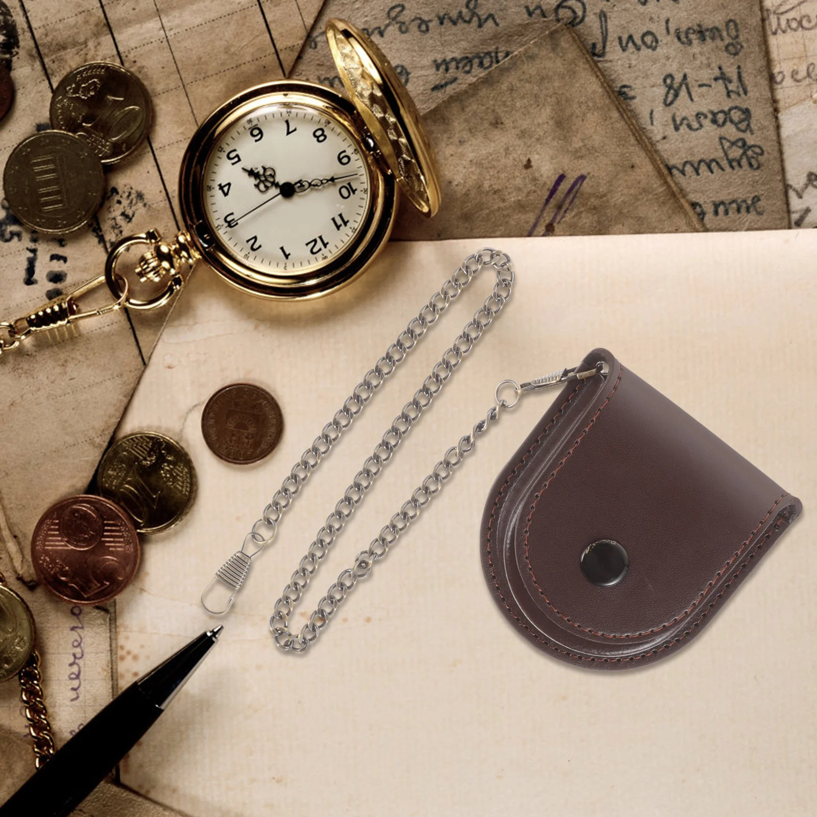 4 Pieces Pocket Watch Case Men Waist Bag Holder Pu Pouch Chain Design Container Man Storage Portable Pouches