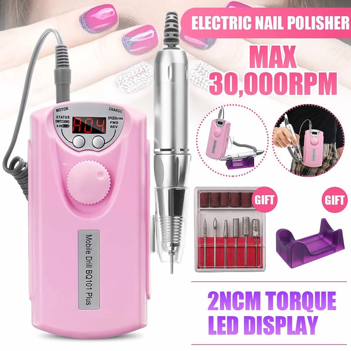 

30000RPM Rechargeable Electric Nail Drill Machine Polisher Cordless Manicure Pedicure Set