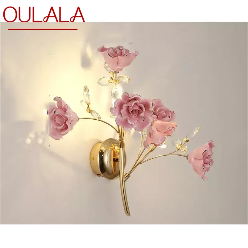 

OULALA European Style Indoor Wall Lamp Pink Crystal Luxury Fixtures LED Modern Light Sconces for Home Decoration
