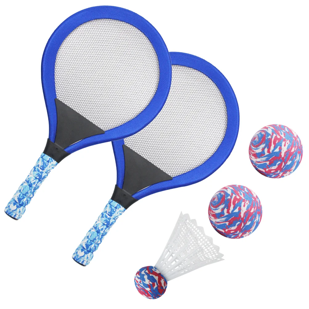 

2 комплекта детских спортивных теннисных ракеток, уличные ракетки, спортивные пляжные теннисные ракетки (Синяя круглая ракетка, синяя оваль...