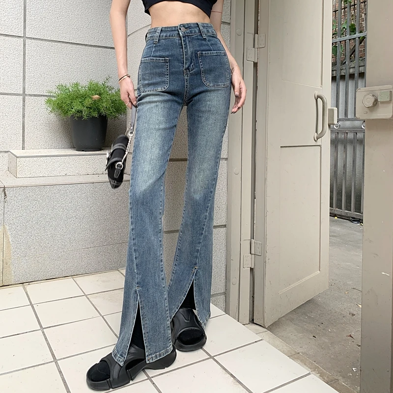 

Flares Split Spring Autumn Women'S Baggy Jeans 2022 Trend Denim Pants Streetwear Female Clothing High Waist Vintage Trousers