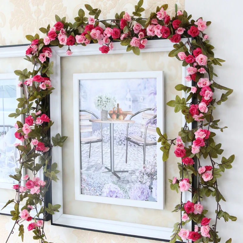 

Plastic Flower Rattan Artificial Rose Rattan Fake Flower Decorative Colorful Bright Plants Hanging Silk Flower Home Decoration