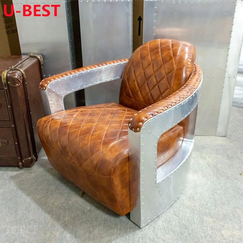 Vintage Aluminum Leather Single Sofa Chair