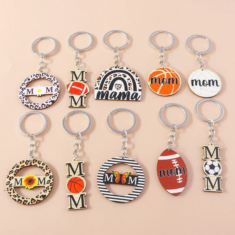 

Cute MOM Letter Keychains Wood Charms Keyrings Souvenir Gifts for Women Men Handbag Pendants Key Chains DIY Jewelry Accessories