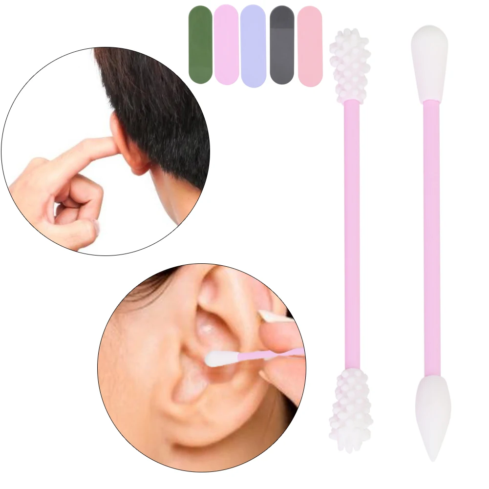 

2sets Reusable Double-Headed Silicone Cotton Swab Face Ear Cosmetic Cleaning Bud Stick Remove Dirt Washable Silicone Buds Swabs