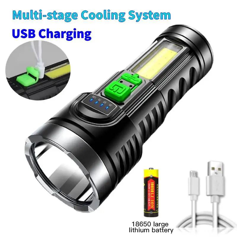 

USB-фонарь, светодиодный фонарик высокой мощности, перезаряжаемый фонарь с дисплеем количества электроэнергии, уличный фонарь для кемпинга, ...