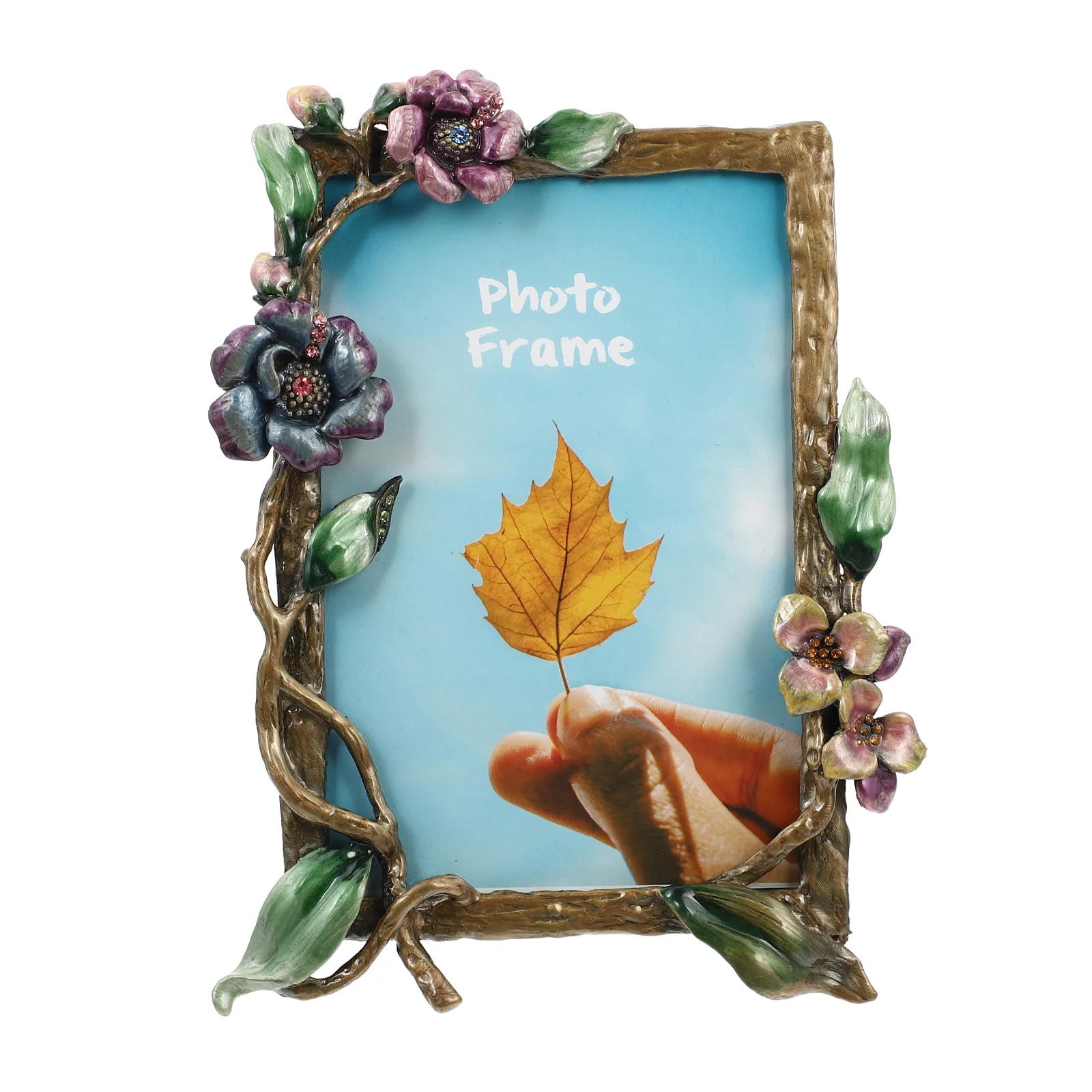 

Vintage Decor Home Enamel Photo Frame Picture Decoration Specimen Display Ornament Desk Zinc Alloy Material Wooden