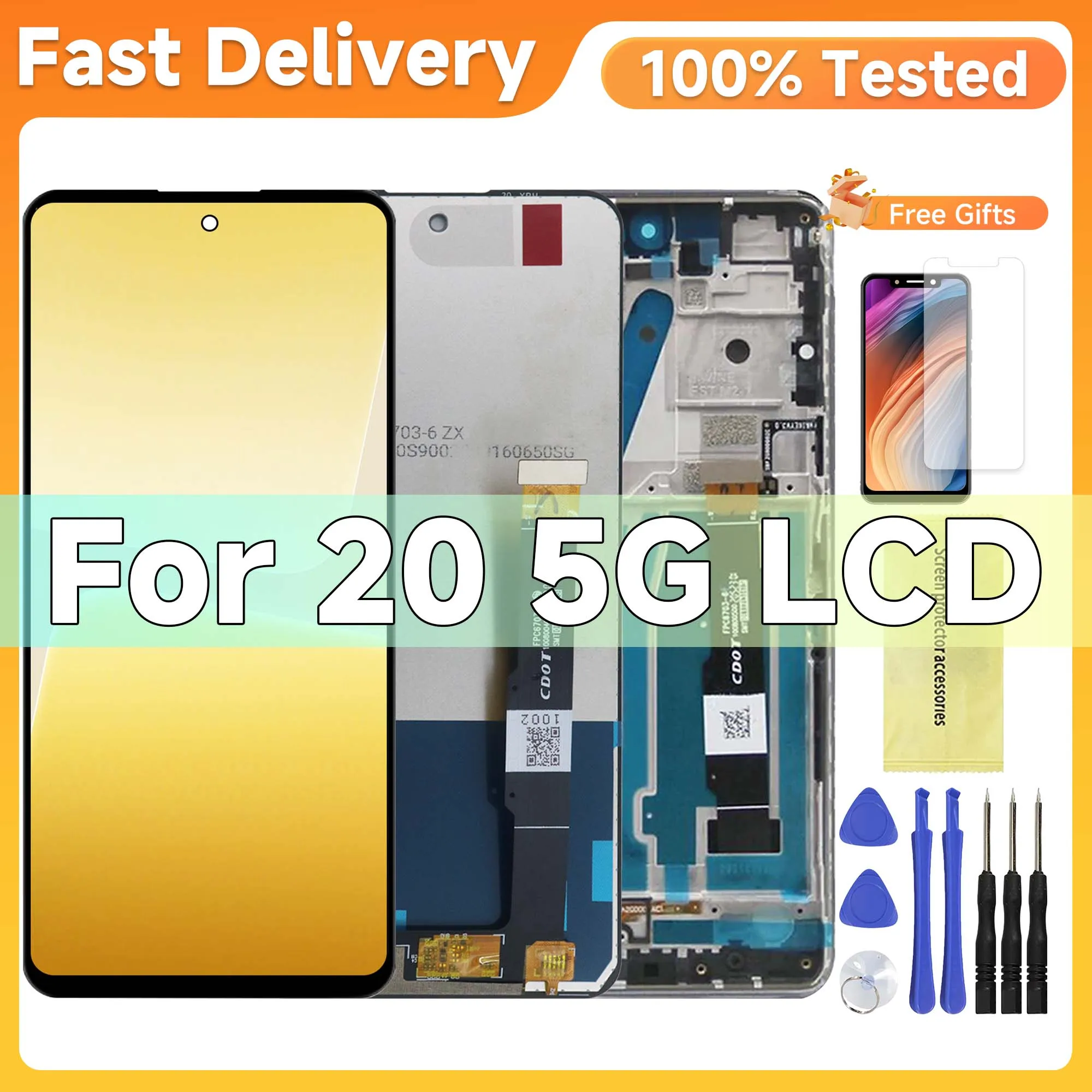 100% протестировано для TCL 20 5G ЖК-дисплей с сенсорным экраном и рамкой в сборе T781 T781K