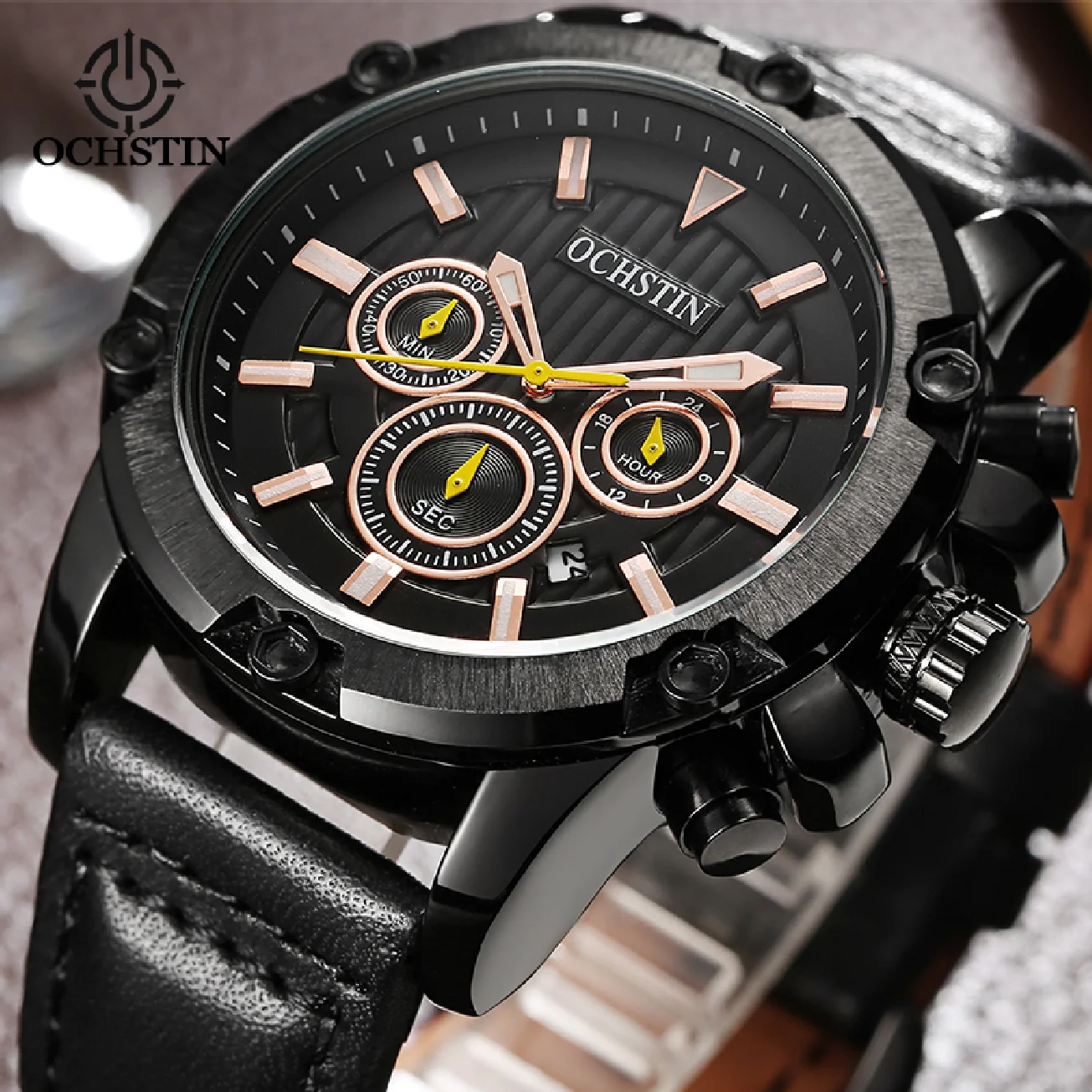

OCHSTIN 2020 Men's Watches Top Brand Luxury Sports Wrist Watch For Men Leather Waterproof Quartz Man Chronograph Date Clocks