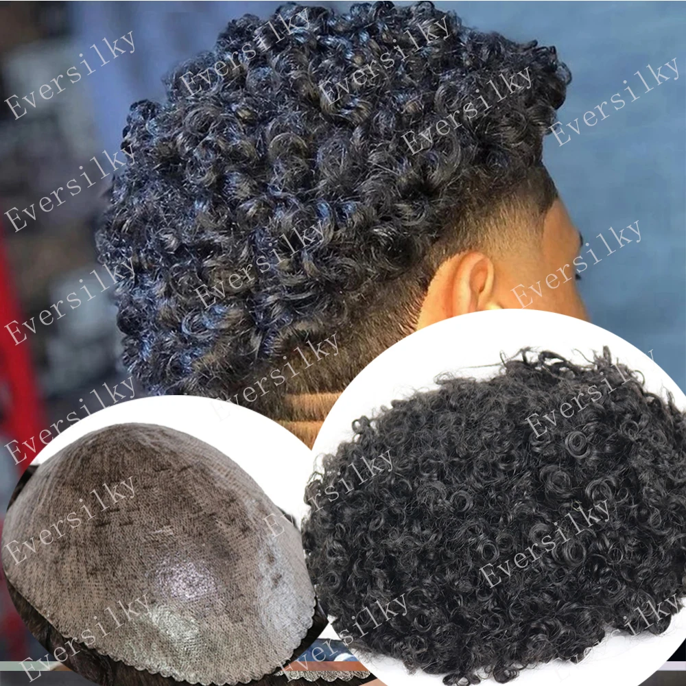 

Super Durable Skin Full Pu Base Men Toupee Jet Black 12mm Afro Kinky Curly Male Human Hair Capillary Prosthesis Wigs Replacement