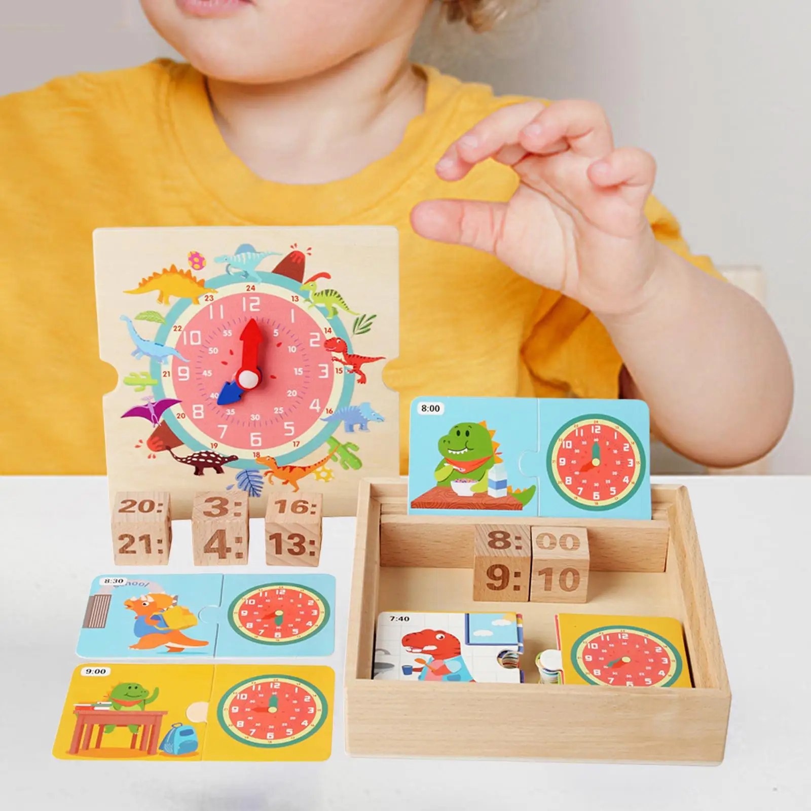 

Montessori Dinosaur Teaching Clock Interative Toys Puzzle Set for Preschool