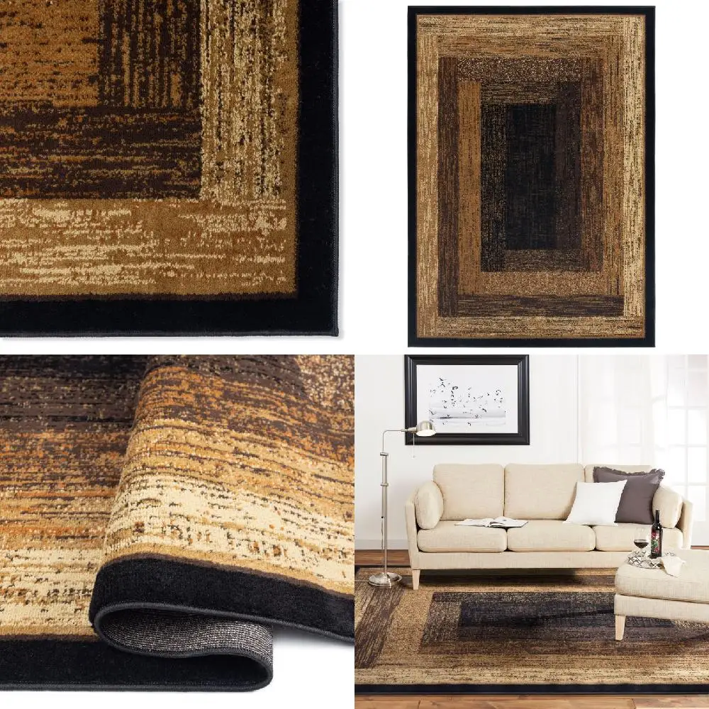 

Luxurious Geometric Vega 5'2"x7'2" Area Rug in Attractive Black and Beige, Perfectly Suited for All Home Decor Styles.