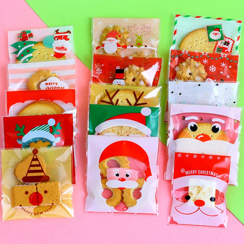 

Christmas Cookie Bag Gift Bag Self Adhesive Xmas Gift Bag Transparent Candy Bag Santa Claus Diy New Year