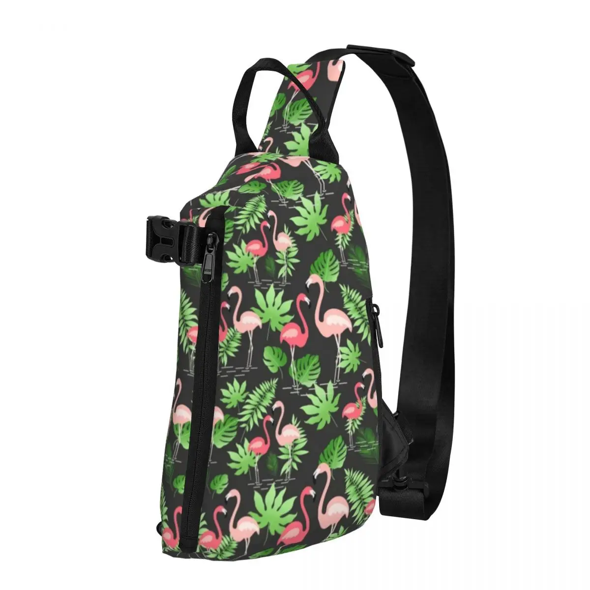

Pink Flamingo Art Shoulder Bags Palm Leaf Print Daily Chest Bag Women Trip Print Sling Bag Funny Phone Crossbody Bags