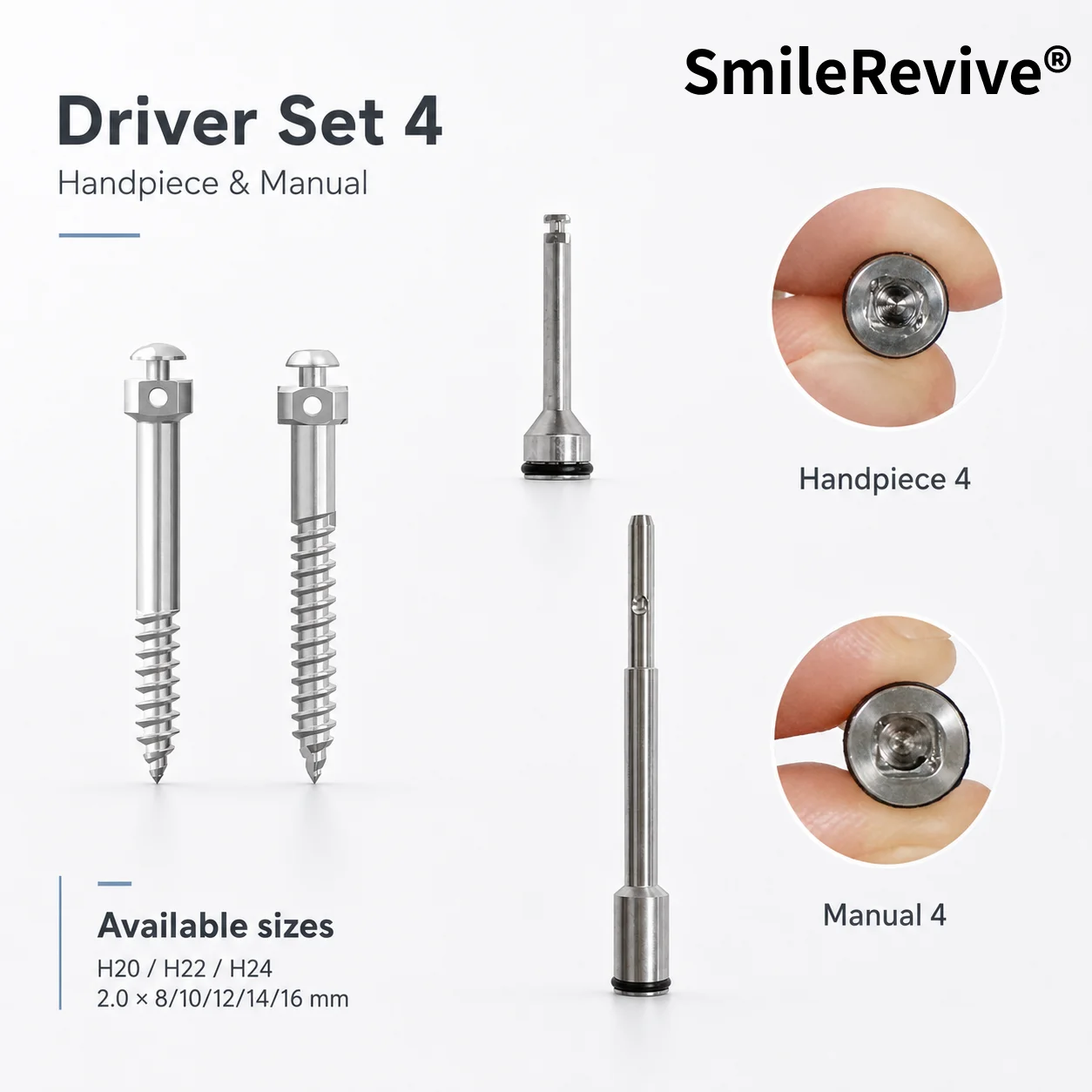 Фото Набор инструментов SmileRevive: держатель для имплантационных винтов, шестигранный ключ, насадка-чук, контра-угловая насадка, лабораторный инструмент из нержавеющей стали №4