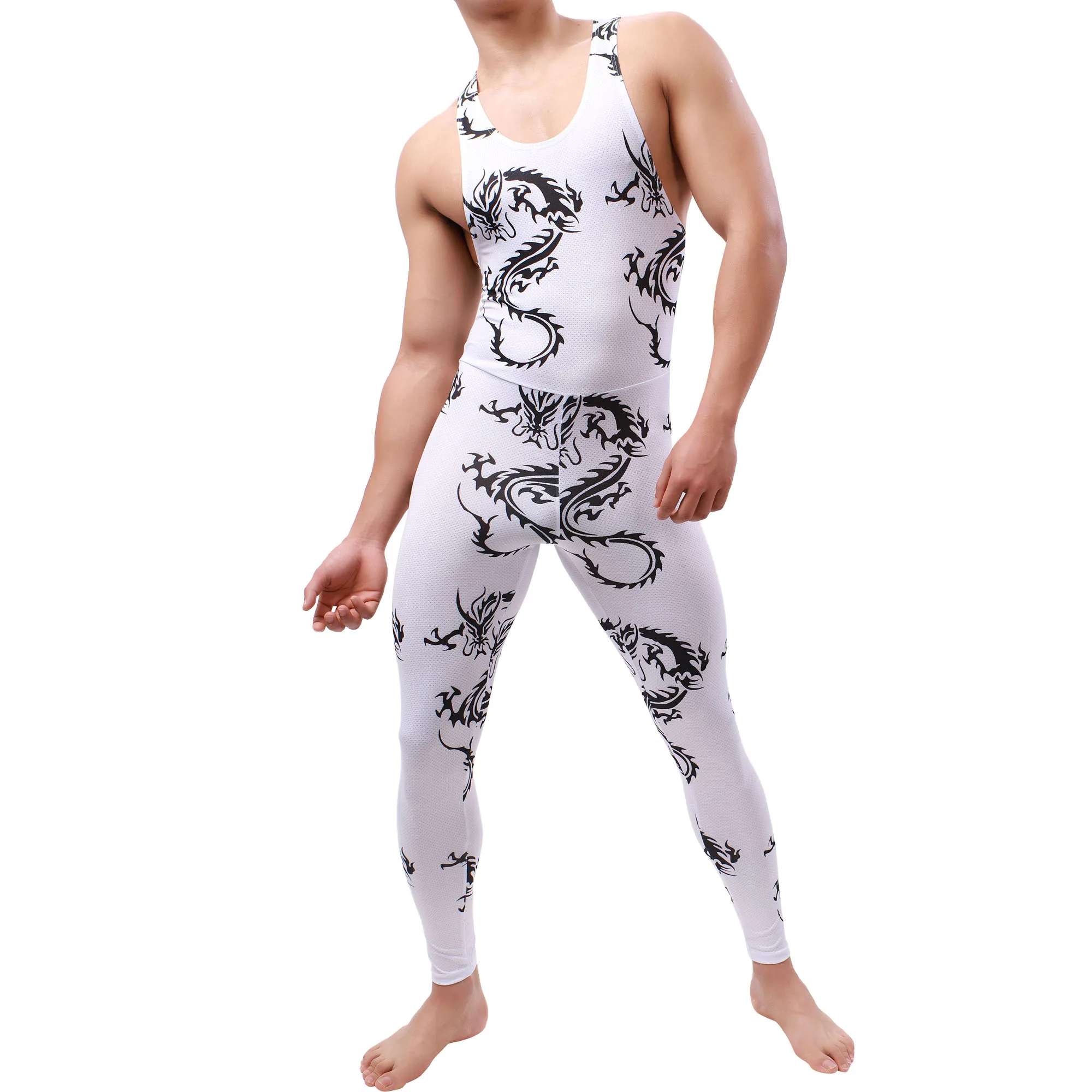 YUFEIDA Mens Undershirt Leotard Sleeveless Rainbow Printed Jumpsuit Men's Leggings Underwear Bodysuit Wrestling Singlet Pajamas