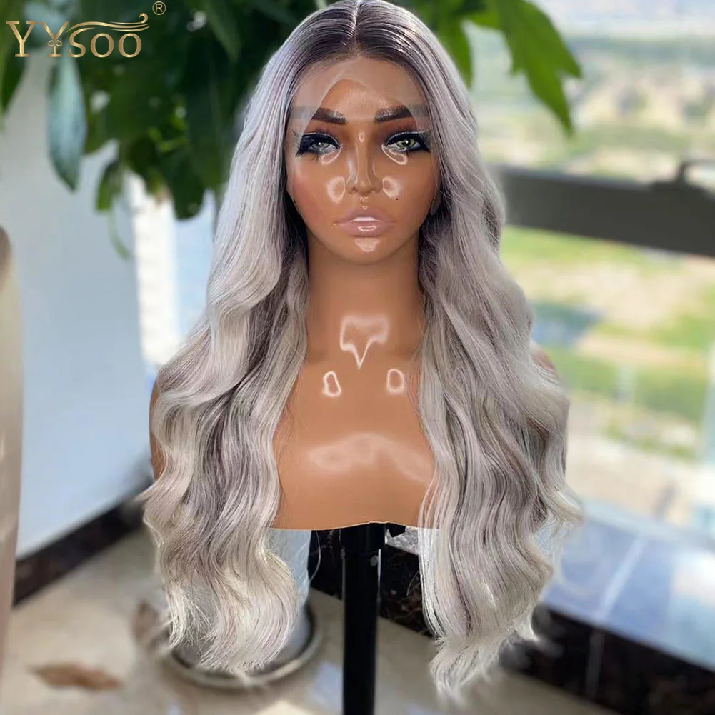 YYsoo Long 4T60H6M103 Water Wave Ombre Highligts Hair Wig 13x4 Futura Synthetic Lace Front Wigs For Women Pre Plucked Hairline