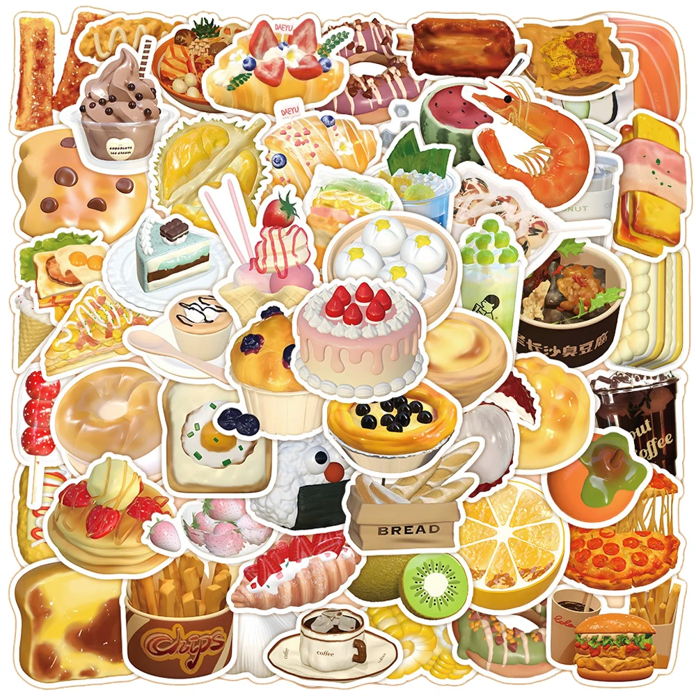 

10/30/60pcs Cake Dessert Bread Cartoon Stickers for Laptop Scrapbooking Water Bottle Graffiti Waterproof Kids Sticker Decal Pack