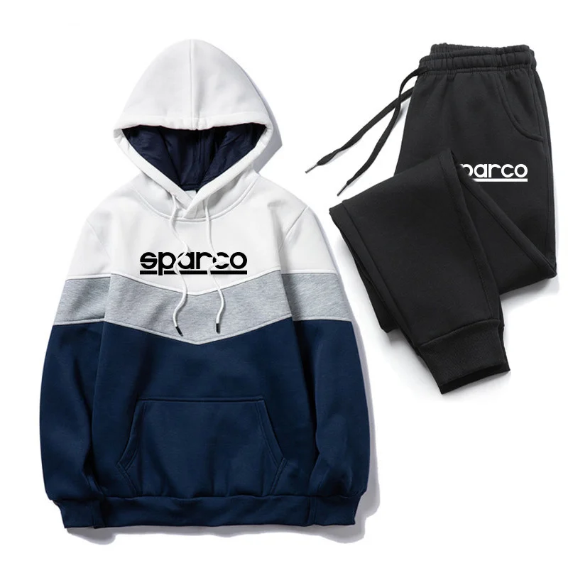 

Men's Sparco Print Activewear Hip Hop Fall Winter Basics Hoodie and Pants Loose Casual Activewear Set Patchwork Top and Track Pa