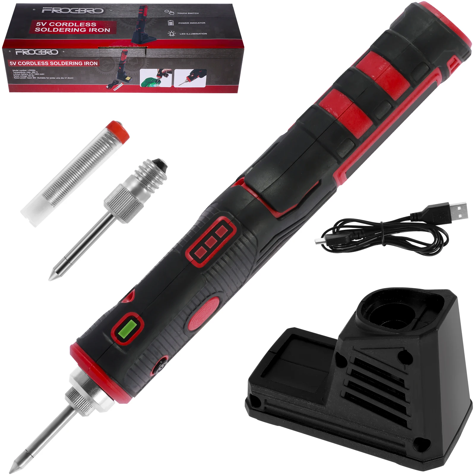 

Электрический паяльник в комплекте, беспроводной паяльник, сварочный инструмент, 1800 мАч, USB Перезаряжаемый паяльный инструмент с 2 звеньями света