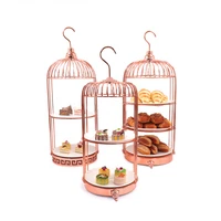 cafeteria luxury rose gold dessert stand 2 tier afternoon tea display rack stainless steel birdcage cake stand