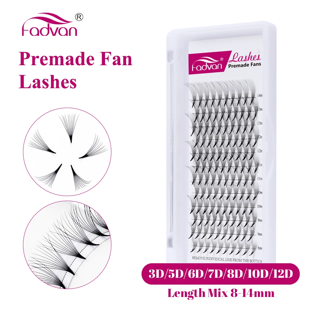 Fadvan Premade Volume Fan Eyelash Extension Supplies Short Stem 8-14 Mix Soft 3D/5D/6D/10D Premade Volume Fan Lashes Extensions