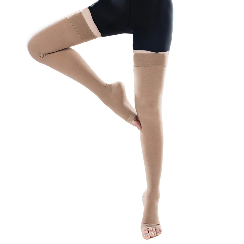 A Pair of Thigh High Medical Compression Socks Elastic Non-slip Open Toe Lymphedema Anti-varicose Veins Fast Healing 23-32mmHg