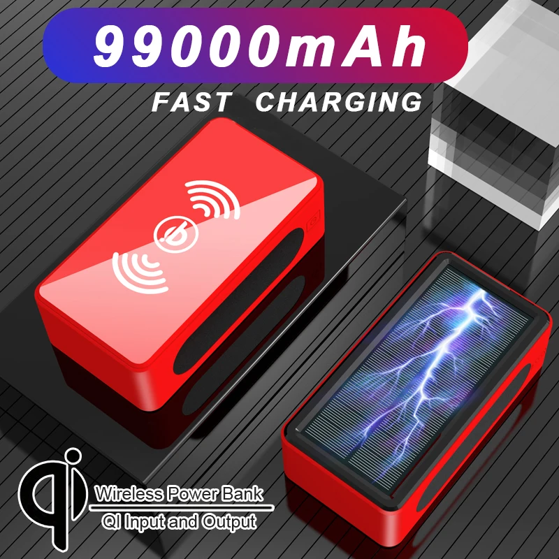 

99000mAh Qi Solar Wireless Power Bank Portable Outdoor Fast Chargin Large Capacity With 4USB LED Light For Samsung Xiaomi Iphone
