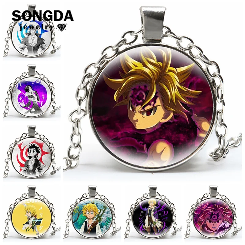 

Anime The Seven Deadly Sins Necklace Escanor Rhitta Meliodas Elizabeth Figures Cabochon Glass Pendant Necklace Men Women Jewelry