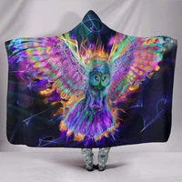 hooded blanket electric owl techno neon rave flying wings trance acid mix edm festival trance music colorful throw