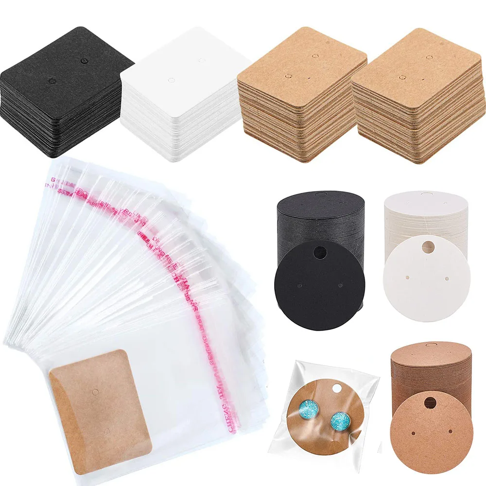50 pcs Earring Display Cards Round Cardboard Earring Holder Cards with Self-Seal Bags Blank Kraft Paper for Ear Stud Packaging