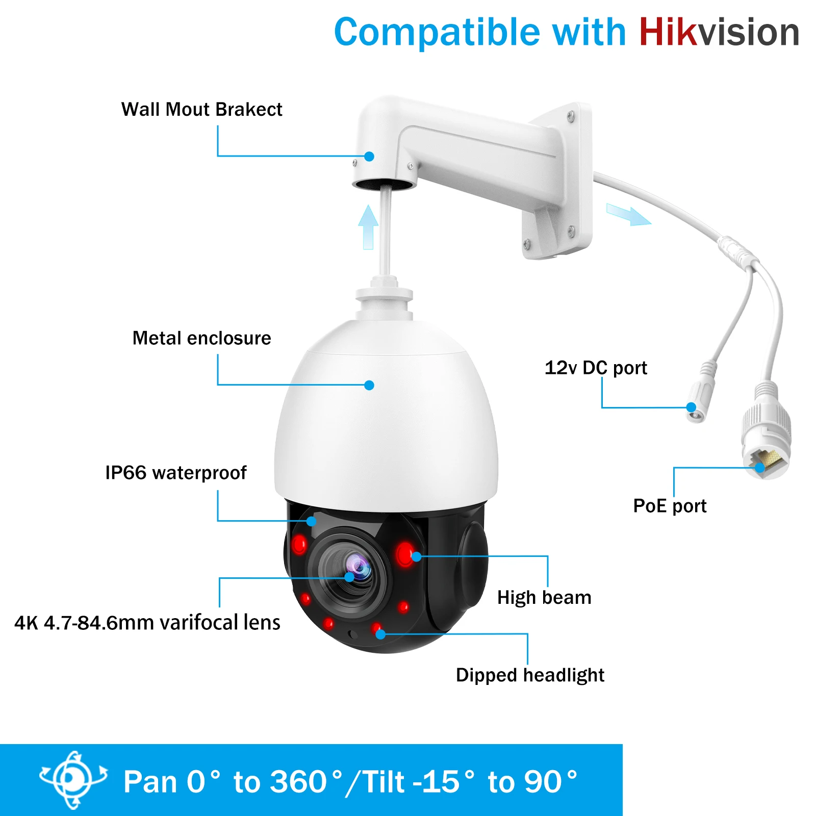 Камера Наружного видеонаблюдения Hikvision совместимая с PTZ-камерой 4K 5 Мп POE 18XZoom H.265