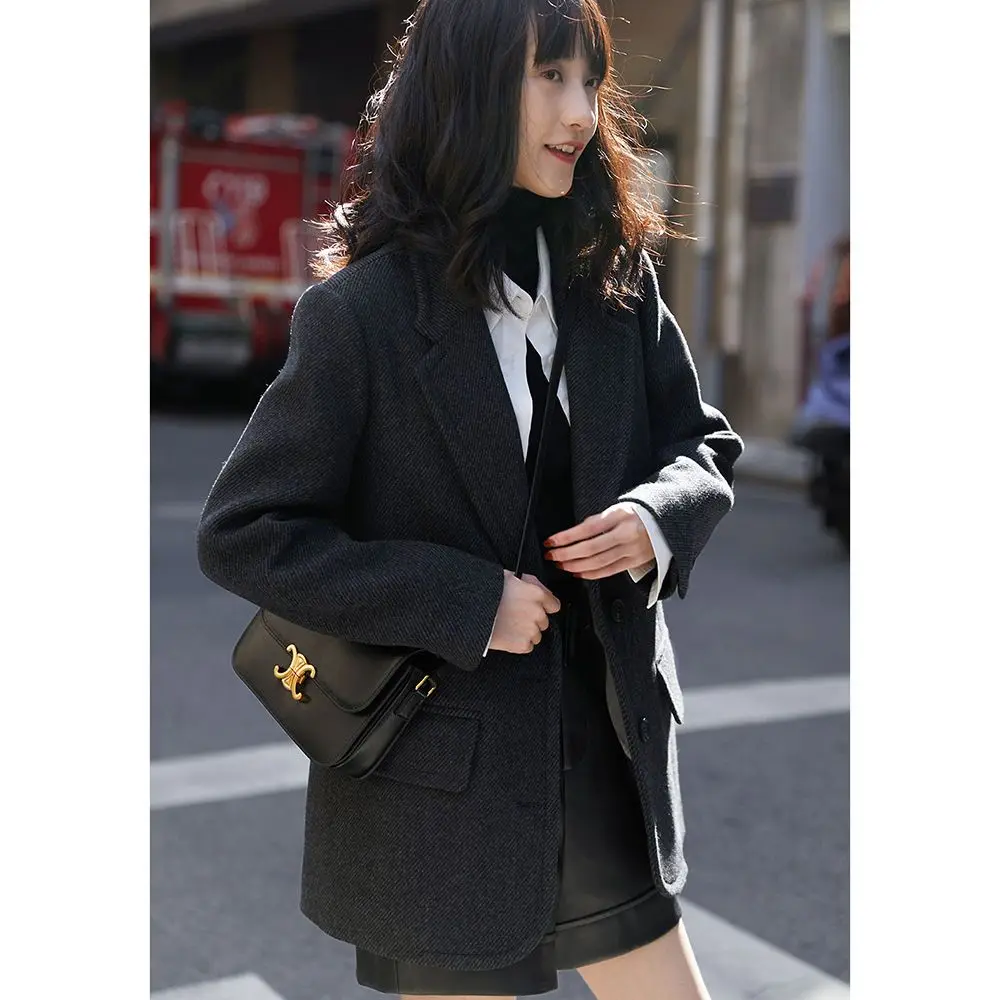 Luxury Long Sleeve Tweed Blazer Women Slim Fit Office Ladies Solid Suit Korean Fashion Coat Designer Blazer