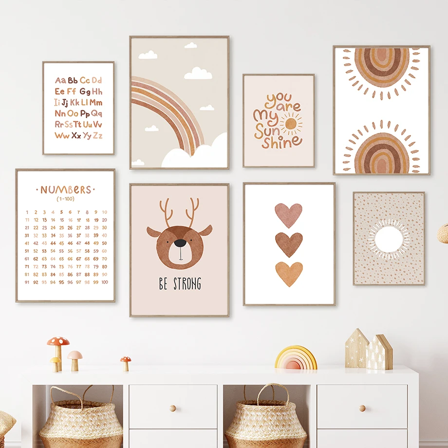 

Cartoon Numbers Deer Sun Cloud Rainbow Nordic Posters And Prints Wall Art Canvas Painting Wall Pictures For Baby Kids Room Decor