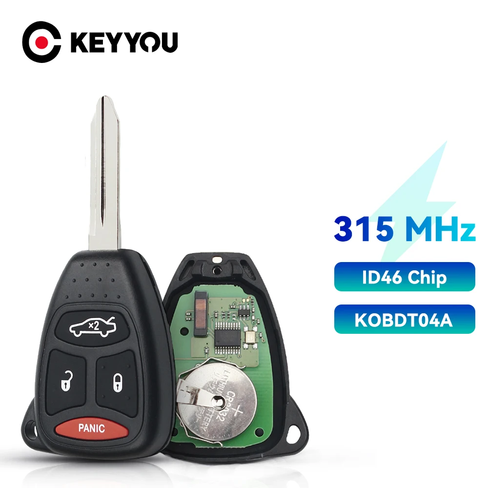 

KEYYOU 3 + 1 Большой кнопочный пульт дистанционного управления автомобильный ключ 315 МГц для Chrysler Aspen Dodge Dakota Ram Durango 07 08 09 10 11 Jeep KOBDT04A