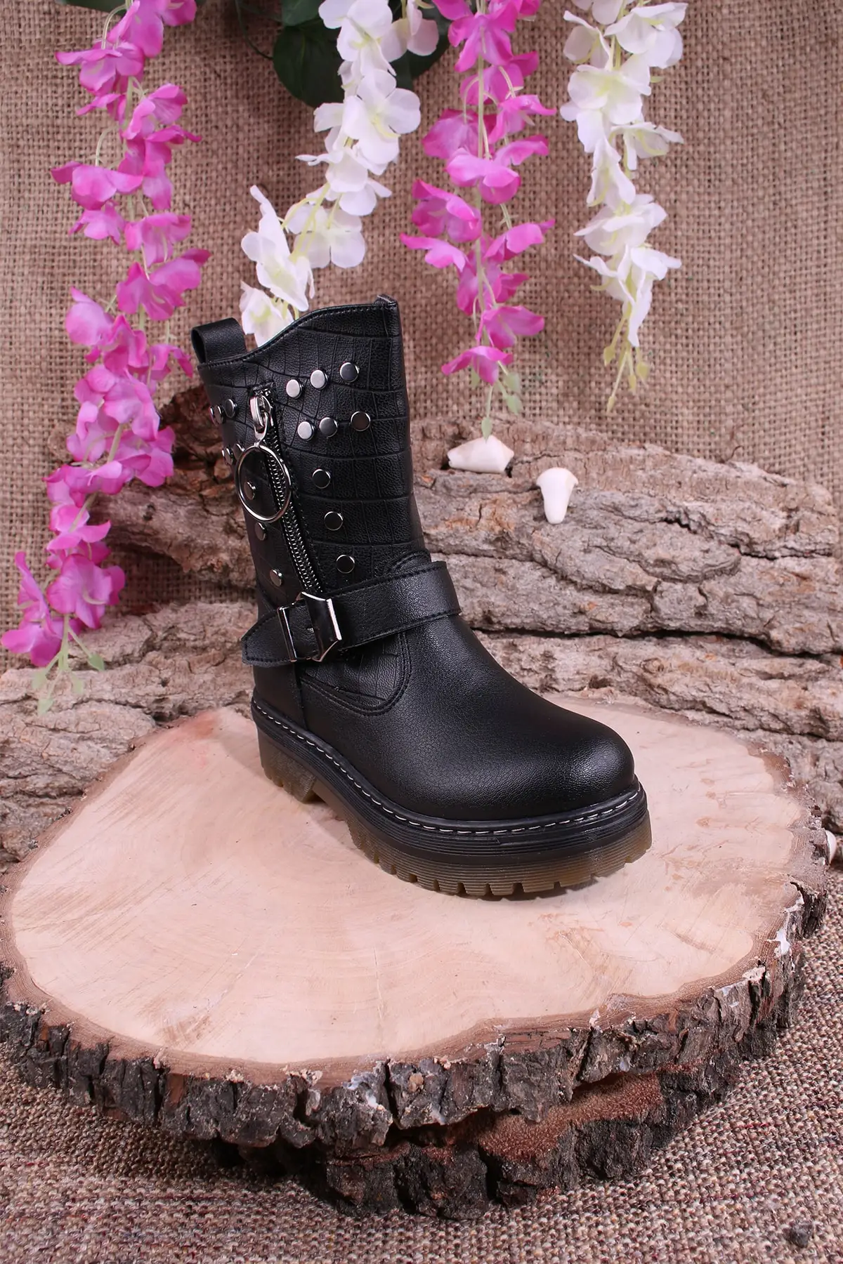 

Kid'S Boots Orthopedic Young Girl Child Thai Feather Furry Stapler Boots Black