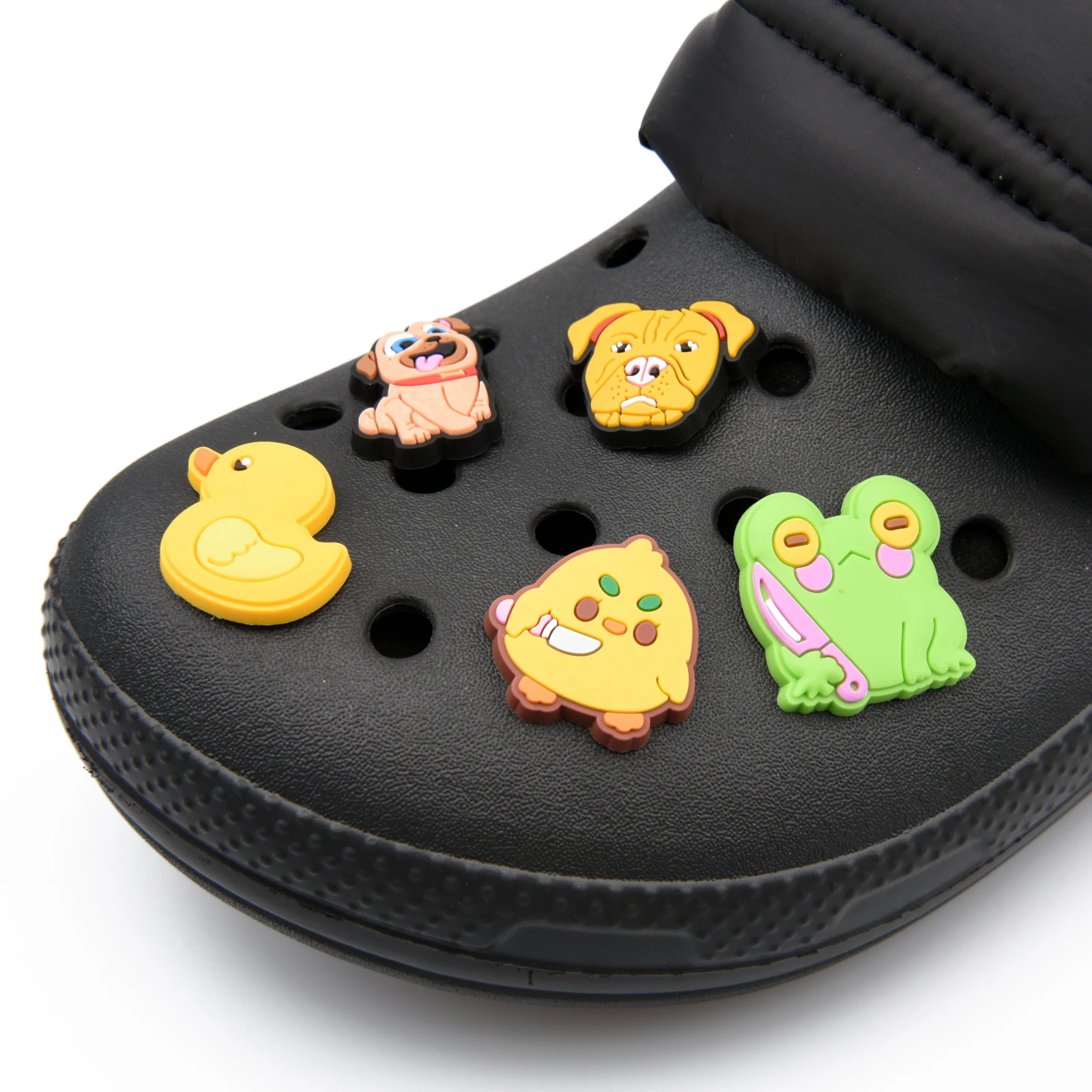 Single Sale PVC Cartoon Animal Croc Charms Dog Chick Duck Snail Garden Shoe Accessories Wristband Decoration Kids Gifts